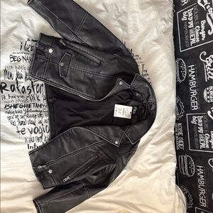 Zara kids Dark Leather Biker Jacket girls size 11-12